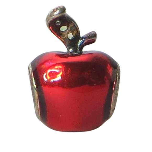 Pandora Disney Snow White Red Apple Enamel Green CZ & SS .925 Charm 791572EN73 - Picture 2 of 7